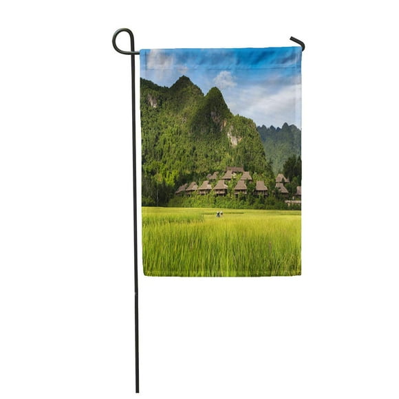 POGLIP Green Cluster of Homestays on Hillside in Mai Chau Vietnam Garden Flag Decorative Flag House Banner 28x40 inch