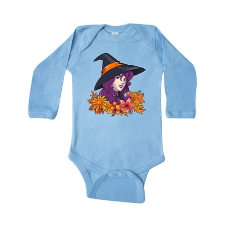 

Inktastic Witch with Autumn Flowers and Leaves Gift Baby Boy or Baby Girl Long Sleeve Bodysuit