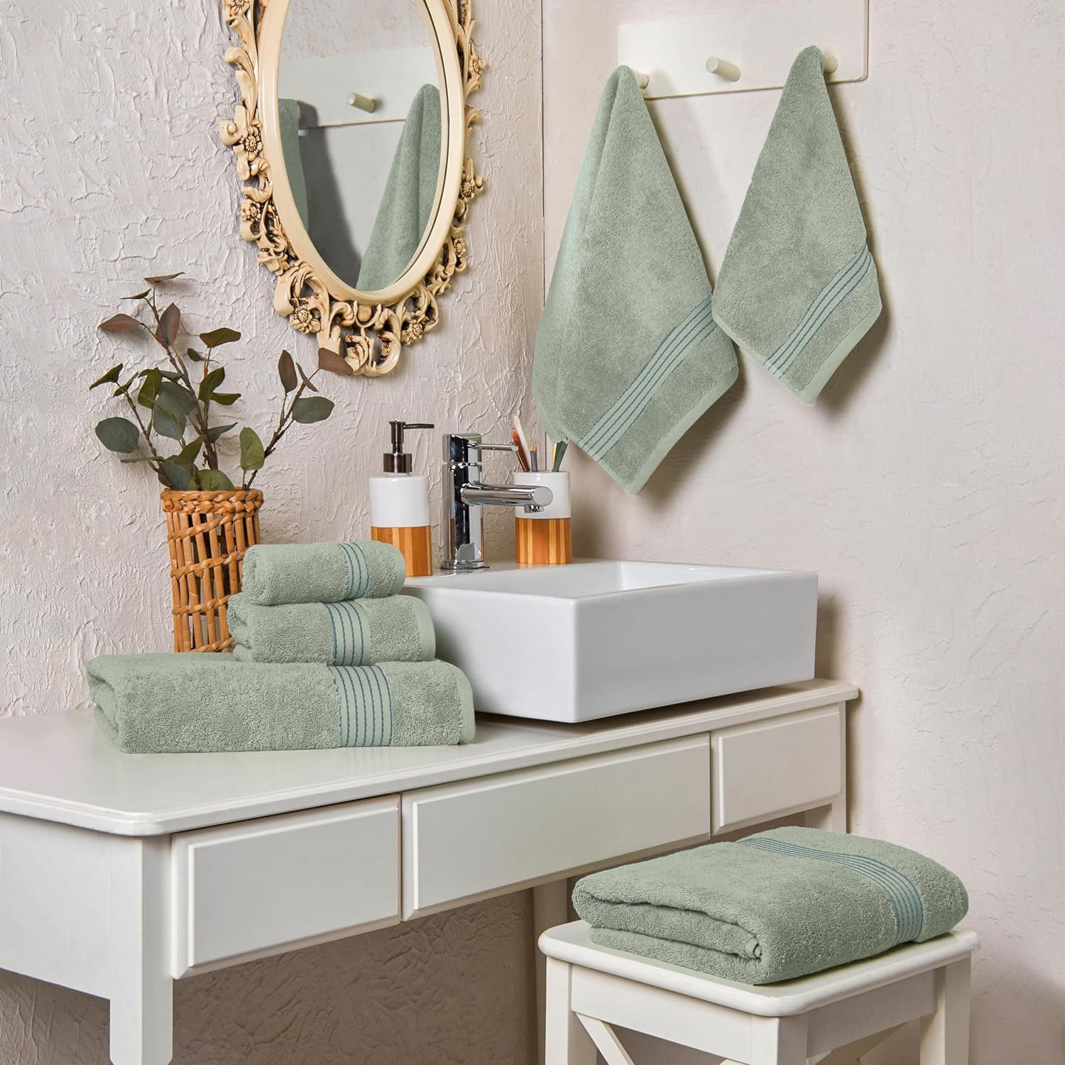 Elegant Comfort Solid Print 100% Turkish Cotton Towels & Washcloths, Mint Green, 6 Count