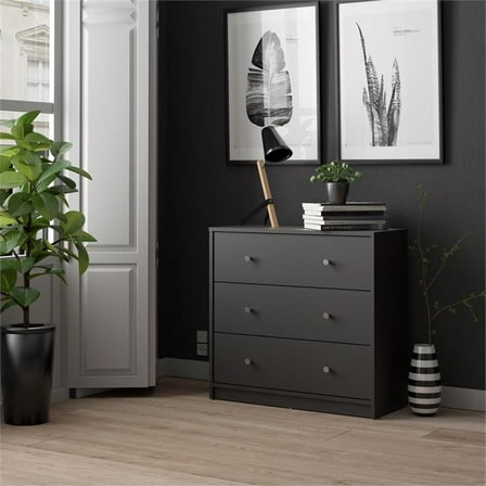 Kingfisher Lane Wood Chest 3 Drawer Dresser, Wood Composite Black, 11.75 x 28.50 x 26.75 in, 40 lb
