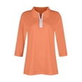 thumbnail image 7 of Lumtrix Women'S V Neck 3/4 Sleeve Tops Quarter Zip Collared Shirts Summer Tees Dressy Casual Top Orange XL, 7 of 7
