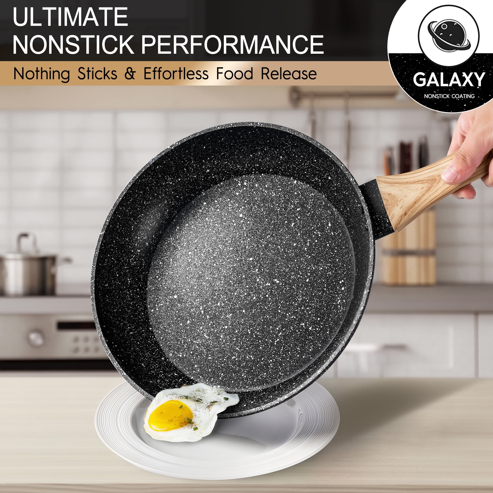 HLAFRG 10 Inch Nonstick Frying Pan with Lid,Blue Marble Skillet  Stone-Derived Coating, APEO & PFOA Free, with Ergonomic Stainless Steel  Handle, Oven