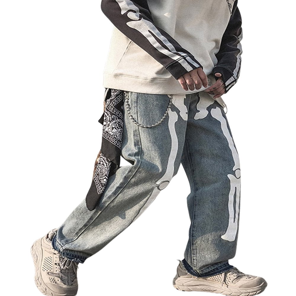 Womens Men Halloween Y2K Baggy Jeans High Waist Wide Leg Demin