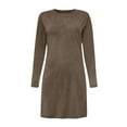 thumbnail image 6 of Ygbgbb Long Sleeve Dress for Women Loose A-Line Midi Dress Loungewear Dresses Solid Crewneck Tunic Tops with Decorative Buttons Brown L, 6 of 6