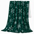 thumbnail image 2 of Forest Green Snowflake Pattern in Festive Winter Style for Holiday Lovers, Icy Star Snow Scene, Soft Flannel Blanket for Bedroom and Reading Nook, Christmas Gift, Winter Home Decor, 2 of 9