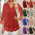 thumbnail image 6 of Womens 3/4 Ruffle Sleeve Sparkly Tops Sequin V Neck Blouses Dressy Casual Fall Shirts, 6 of 6