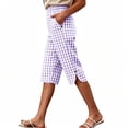 thumbnail image 3 of Women's Cotton Linen Capri Pants with Pockets Mid Elastic Waist Casual Soft Checkered Drawstring Lounge Summer Beach Travel Outdoor Cropped Pants for Women Capris | UKHCCC,Purple S, 3 of 9