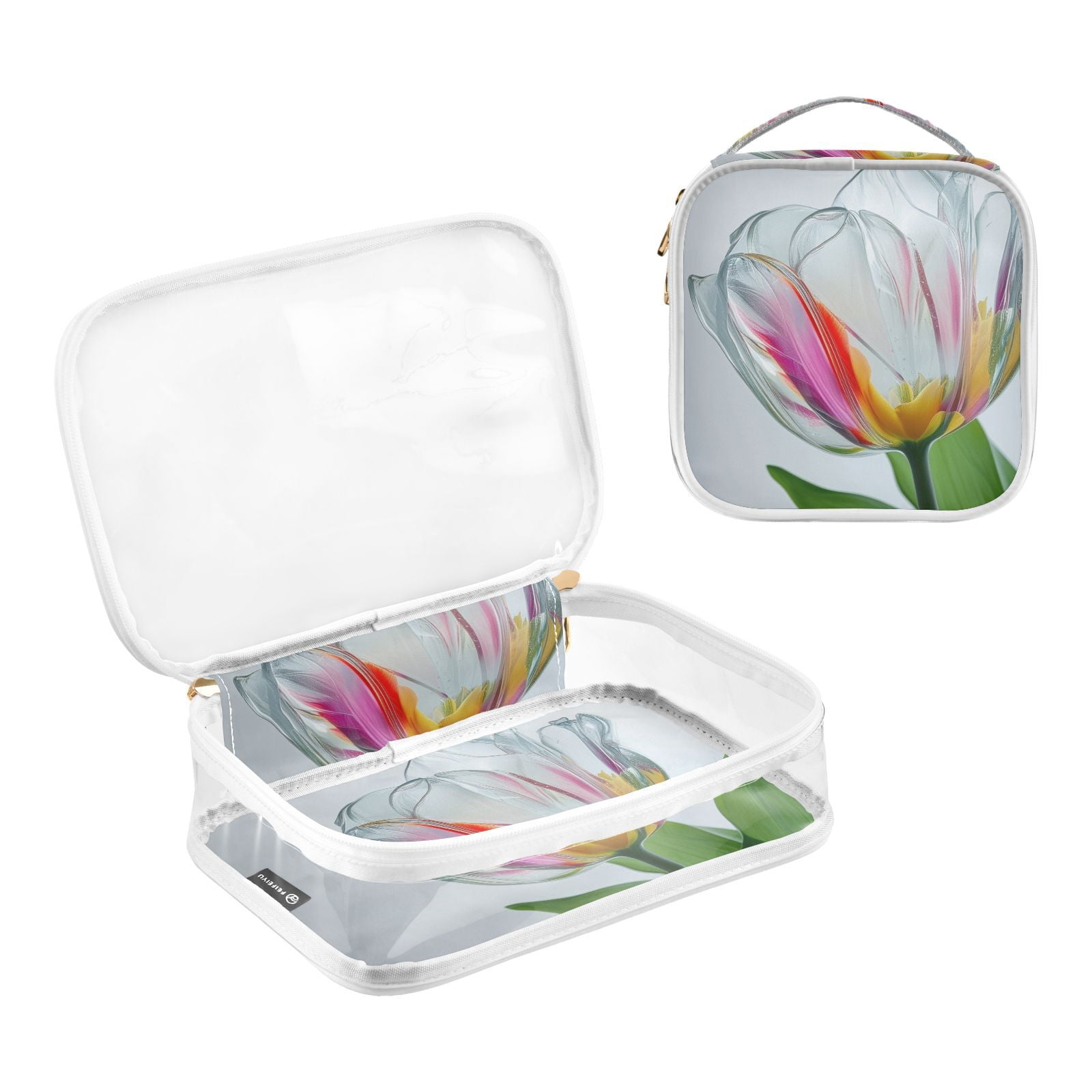 Clear Makeup Bags with Handle Large Opening 2 Pack Set Toiletry Bag Quart Size Bag, for Women Man Traveling Travel Essentials, Toiletries and Other. Transparent Tulipa