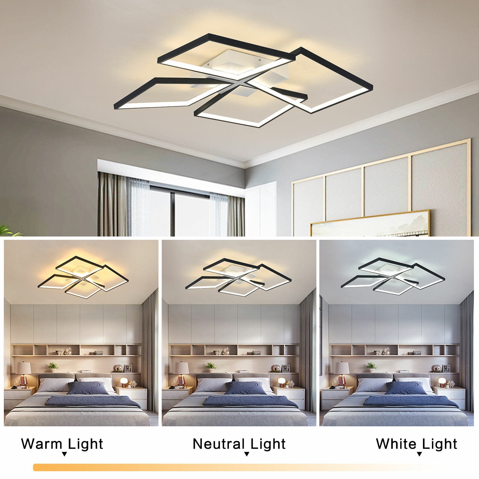 Modern Ceiling Light LED Flush Mount Chandelier Square Lamp Room Decor Lighting Fixture W/Remote control