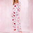 thumbnail image 4 of Pajamas for Women Valentine's Day Gift for Her Heart Printed Long Sleeved Lapel Casual Top+Pants Pajama Sets Pink, 4 of 8