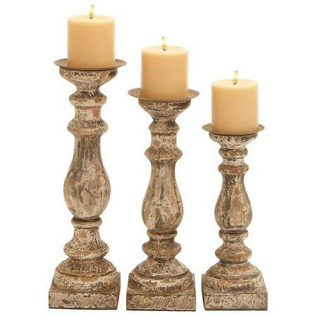 Wooden Candle Holder With Rounded Edges In Beige Hue - Set ...