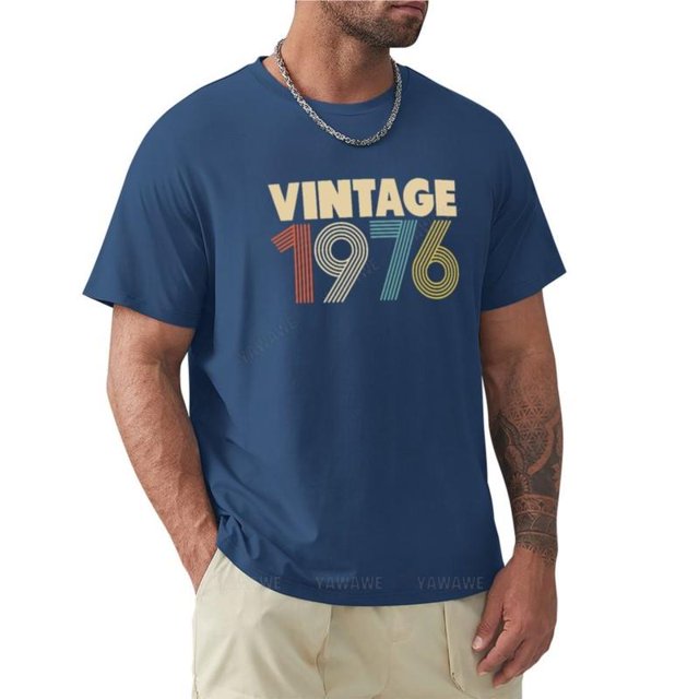 Camiseta Vintage de gran tamaño para hombre ropa de verano 1976