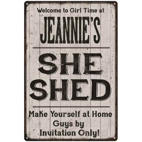 JEANNIE'S She Shed Sign Lady Cave Gift 8 x 12 High Gloss Metal 208120082482