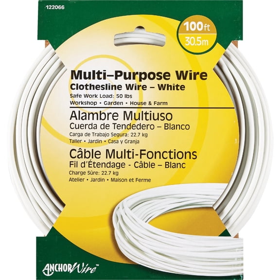 Hillman Plastic Coated Clothesline Wire - Outdoor, Rust Resistant - 100 Ft, White