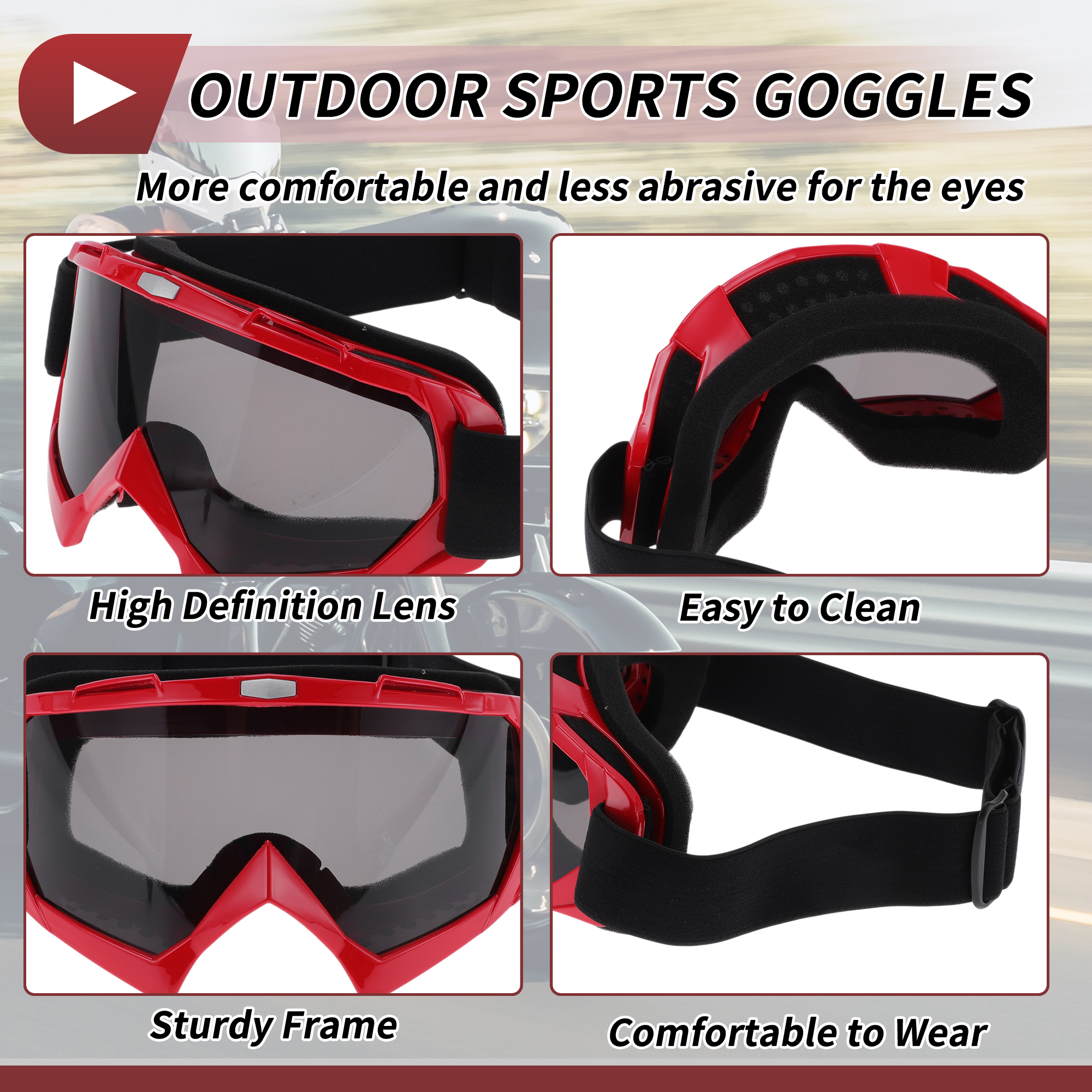 Unique Bargains 1 Set Motorcycle Riding Goggles PC TPU Outdoor Sports Sunglasses for Motocross Dirt Bike ATV Grey Lens Red Frame