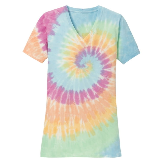 Gravity Threads Womens Tie-Dye V-Neck Shirt - Pastel Rainbow - X-Small