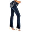 thumbnail image 2 of Jack David Women's Rhinestone Mid Rise Boot Cut Medium/Dark Wash Denim Jeans, 2 of 3