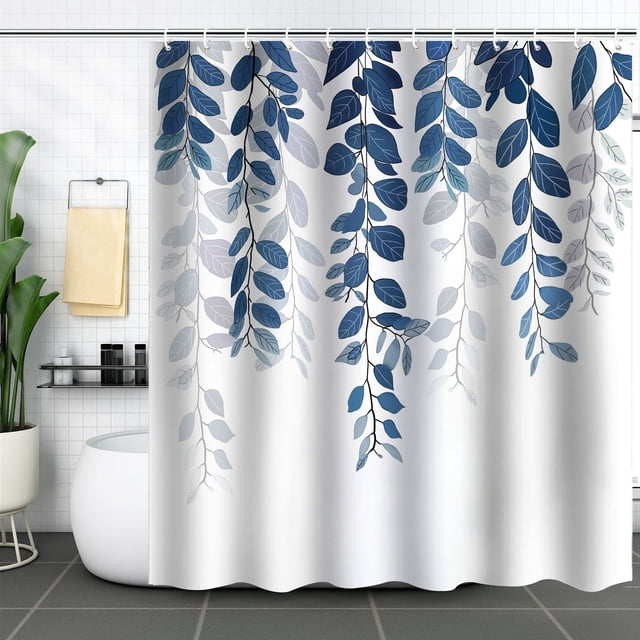 Cortina de baño, cortina de ducha de plantas verdes, impermeable y a prueba de moho, impresión digital 3D, partición de cortina de baño de bosque, no requiere perforación, XTL1007, 150*180