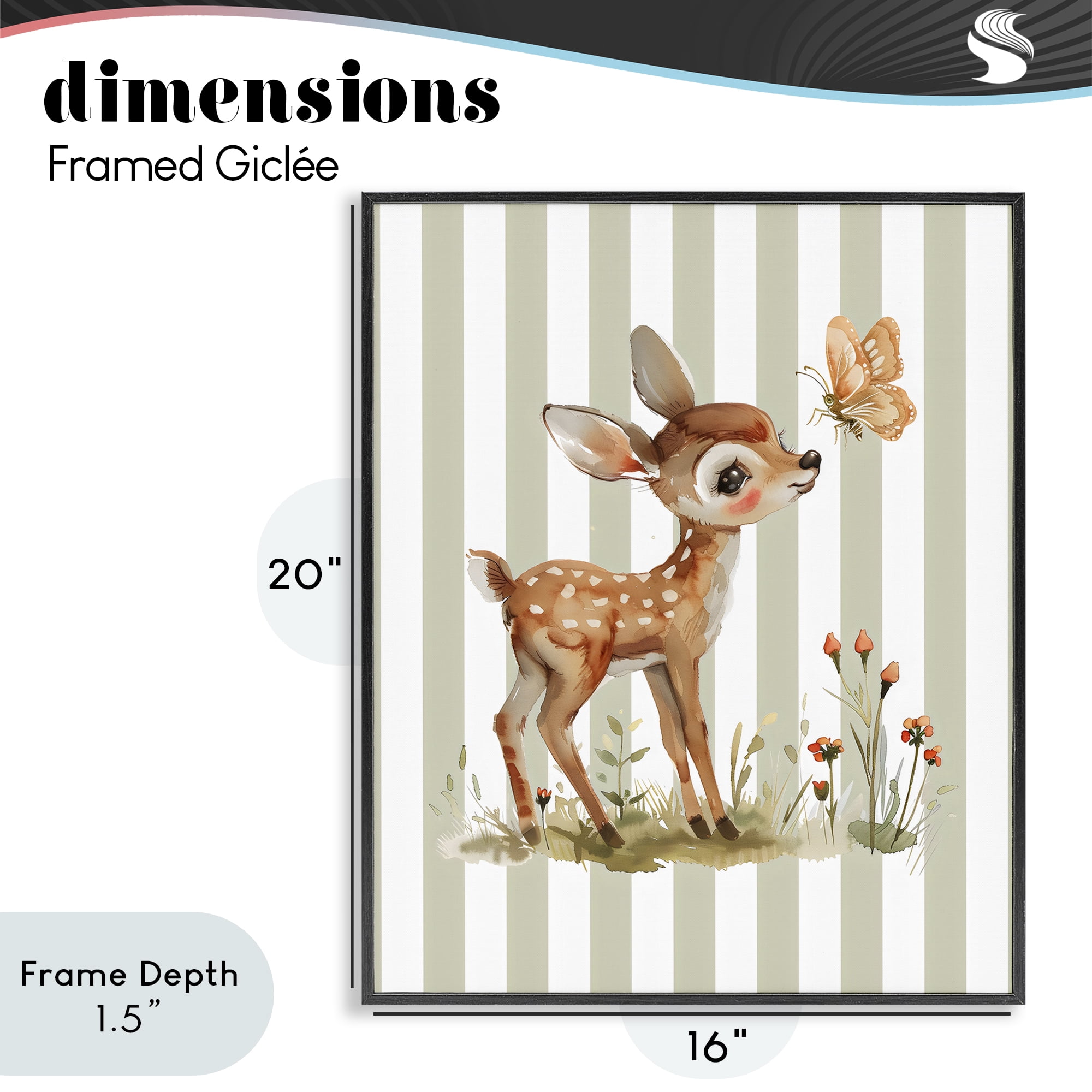 Stupell Industries Baby Deer with Butterfly Black Framed Giclee Art, design by LSR Design Studio