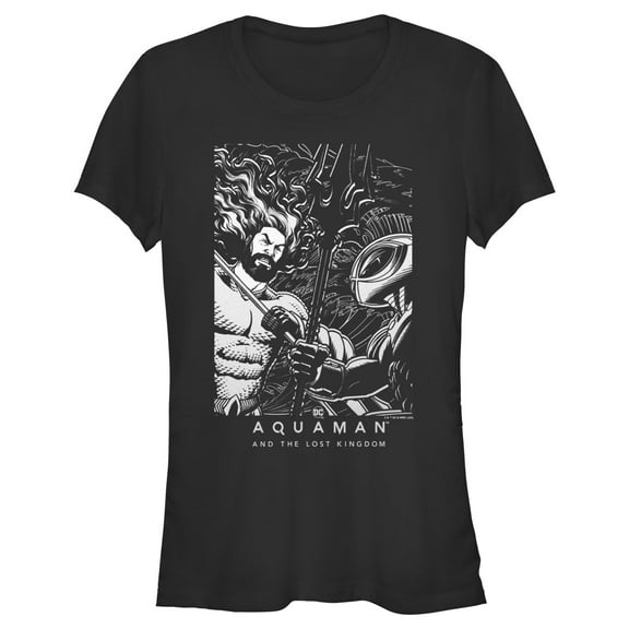 Junior's Aquaman and the Lost Kingdom Black and White Poster Graphic Tee Black Medium