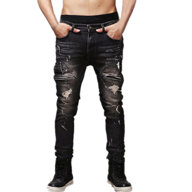black distressed jeans mens slim fit