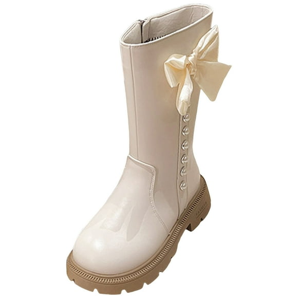 Yammkia Little Girls Boots Kids' Tall Field Boots, Starter Horse Riding Boots with Stretchy Easy-Fit Synthetic Leather and Rear Zipper Size 2 (White,Big Kids 2)