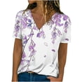 thumbnail image 1 of Camiseta de manga corta suelta con cuello en V y estampado informal a la moda para mujer Pompotops hkajfhjk464336, 1 of 5