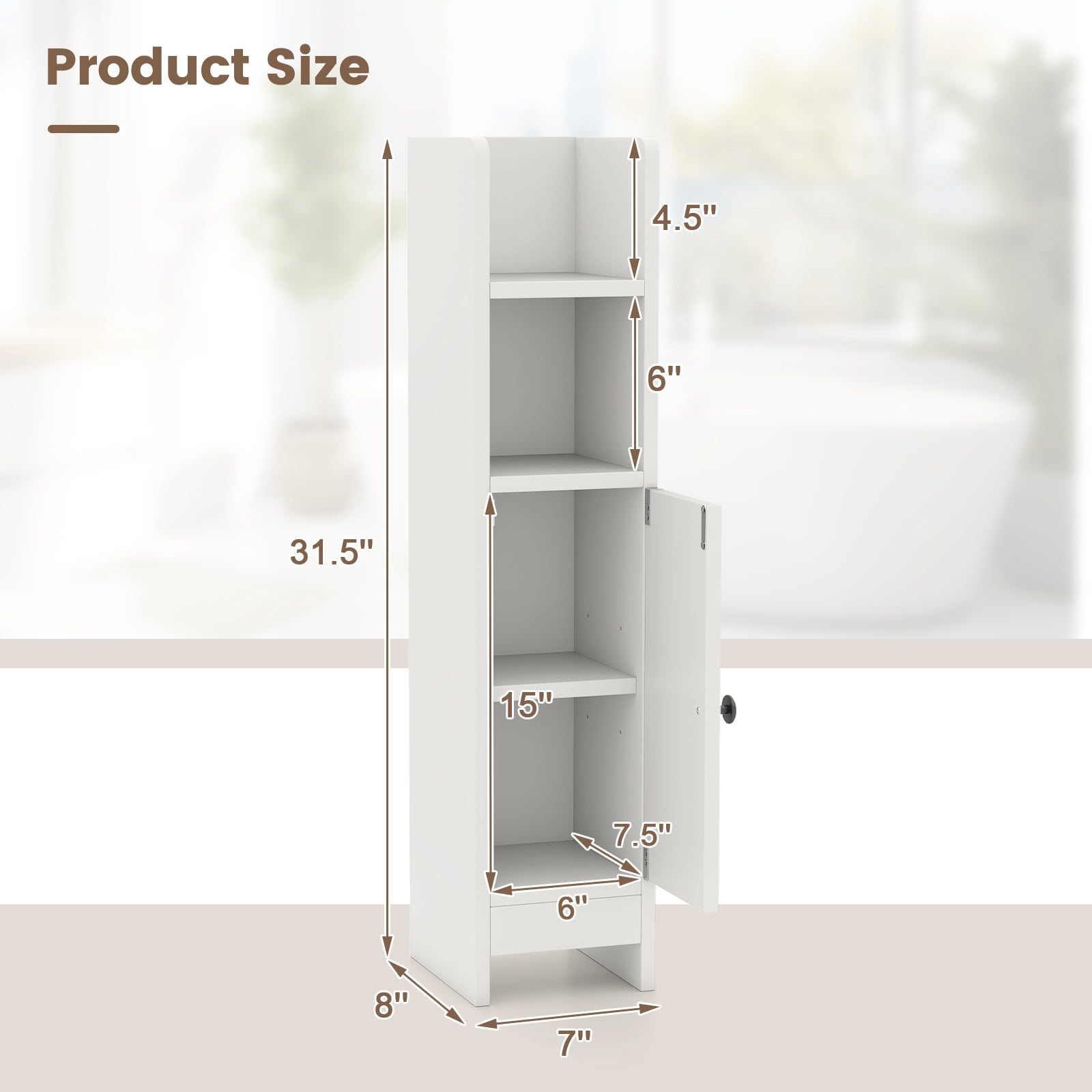 Giantex Slim Corner Bathroom Cabinet, Narrow Floor Cabinet w/ 3-Level Adjustable Shelf, Freestanding Storage Organizer, White