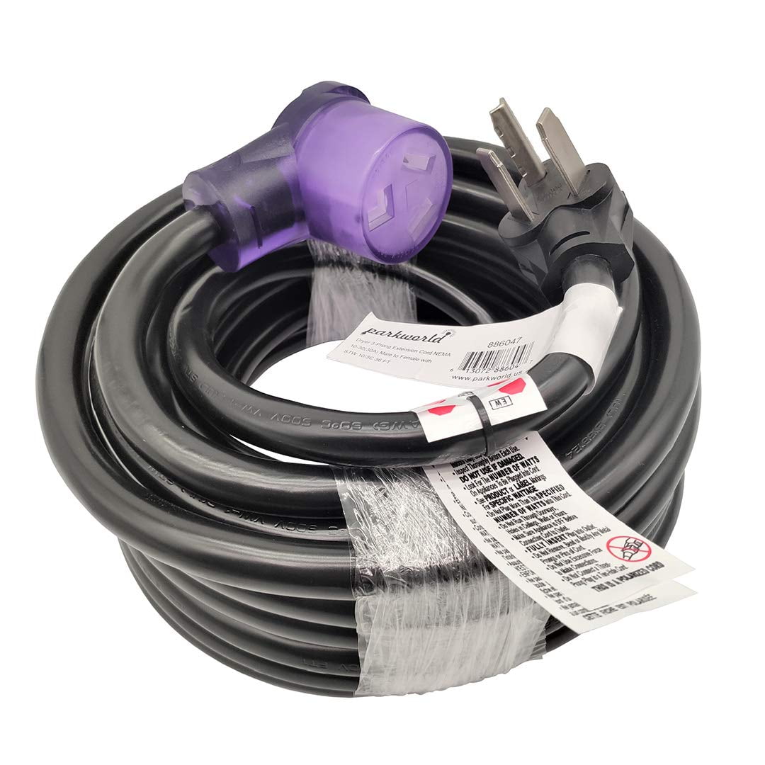 Parkworld 886047 Dryer 3 prong Extension Cord UL Listed, NEMA 1030