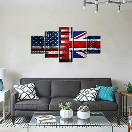 Patriotic Concept Wall Art Usa British Flag Painting Stars And Stripes Canvas 5 Panel American Uk - American Home Decor Uk