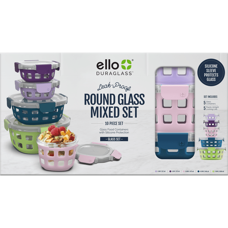 Ello Duraglass Mixed Size Round Lime Zest Glass Food Storage Set, 8 Pieces