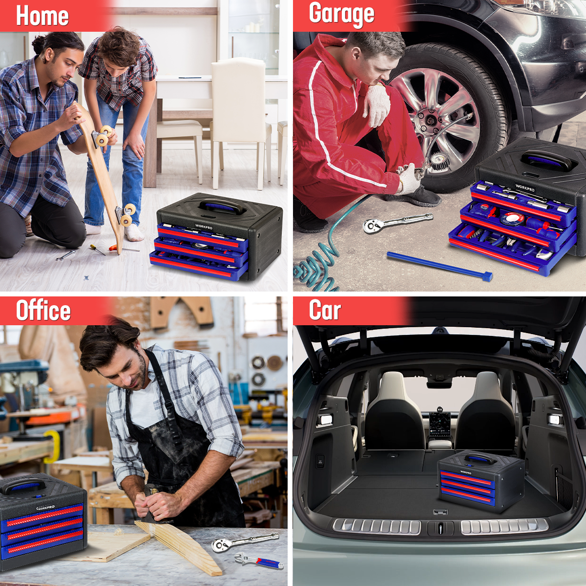 WORKPRO 125-Piece Auto Repair Tool Set, 3-Drawer Box photo 3