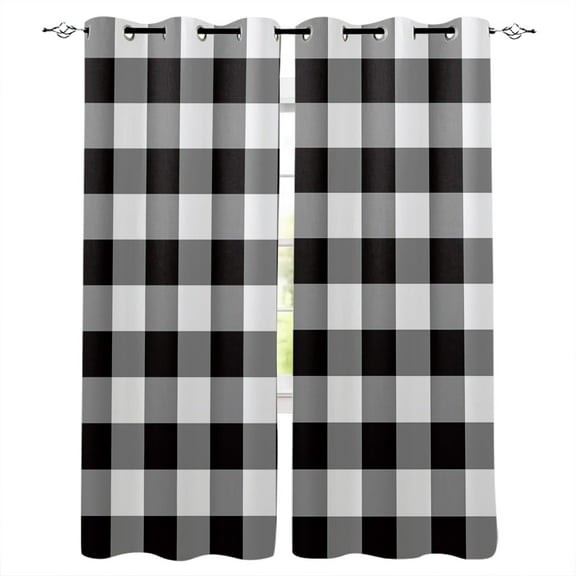 Black and White Checkered Blackout Curtains 84 Inches Long, Farmhouse Buffalo Plaid Thermal Insulated Black Out Curtains, Darkening Window Curtain Drapes for Bedroom Living Room 42"x84" 2 Panels