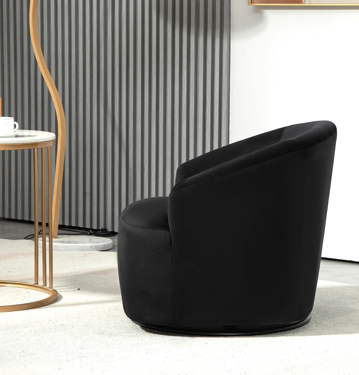 US Pride Furniture Accent Chair with Barrel-shaped Design and 360 Degree Swivel Feature Black