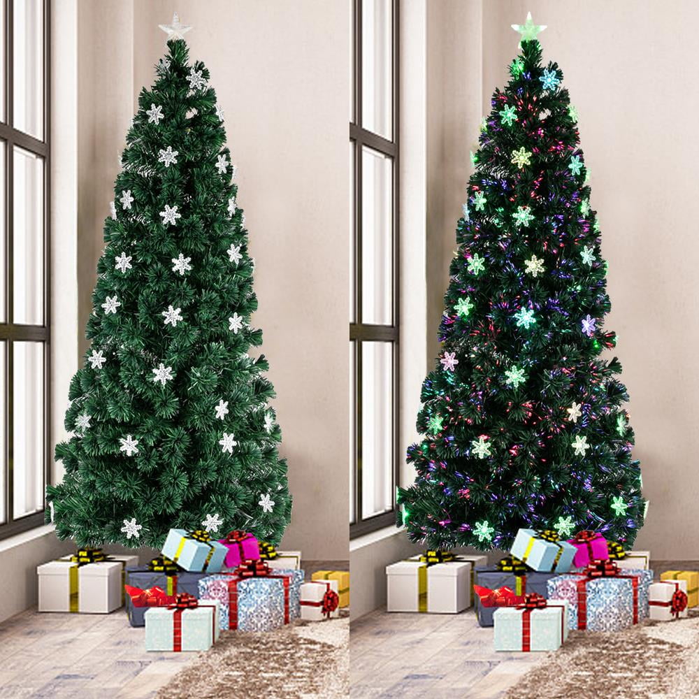 Green Led & Fibre Optic Christmas Xmas Tree with Lights Pre-Lit Decorated 4-7FT 
