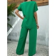 thumbnail image 5 of Womens Summer 2 Piece Outfits Short Sleeve Casual Round Neck Wide Leg Long Pants Suit Set Green L, 5 of 6