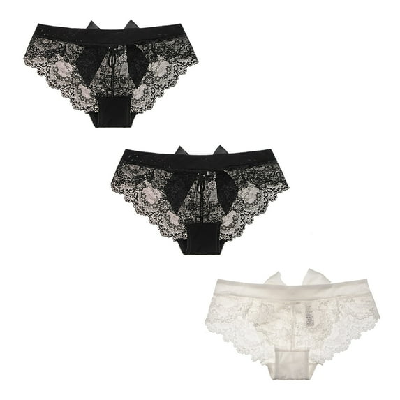 Varsbaby Womens Sexy Lace Panties Pack of 3pcs Midnight Lingerie Underwear with Bow Knot