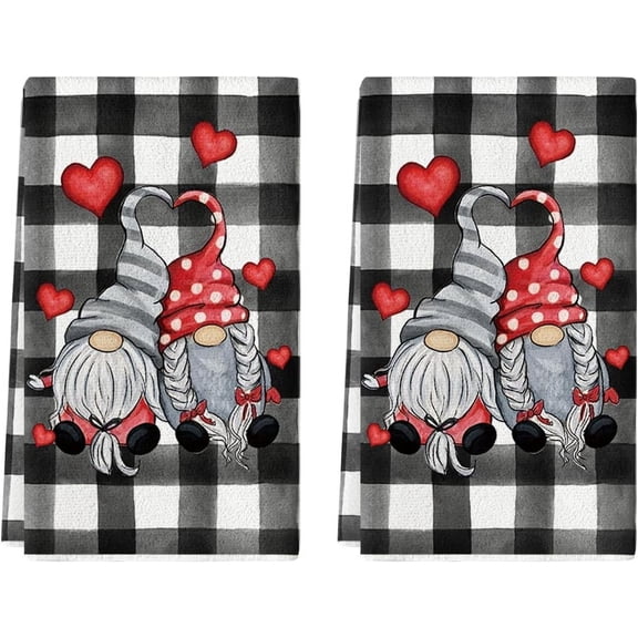 SOME THING Buffalo Plaid Gnomes Love Mother''s Day Kitchen Towels Dish Towels, 18x26 Inch Anniversary Wedding Decoration Hand Towels Set of 2