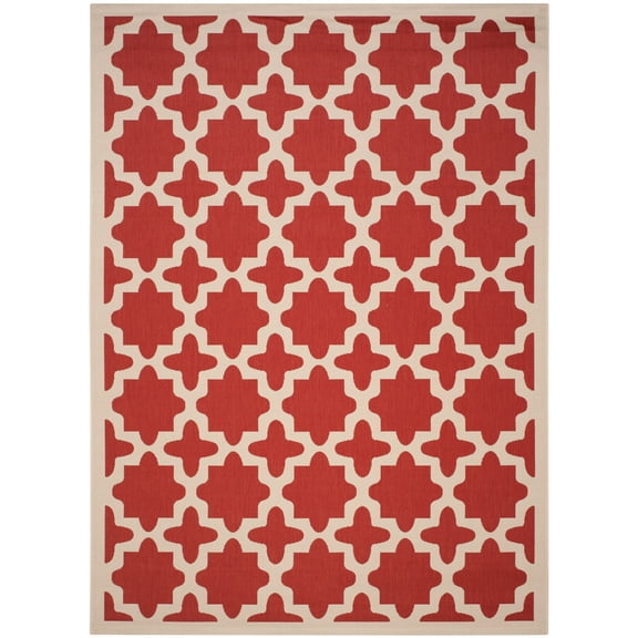 SAFAVIEH Courtyard Amanda Geometric Indoor/Outdoor Area Rug, Red/Bone, 9' x 12'