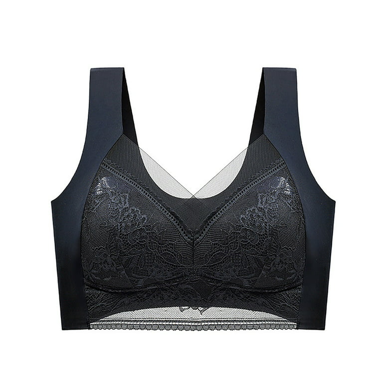 EHTMSAK Women's Padded Plus Size Mesh Padded Everyday Comfort Bras Black  4XL 
