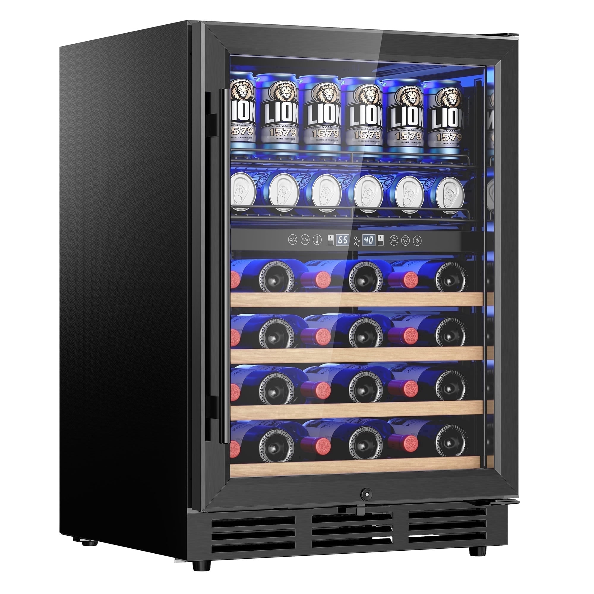 Simzlife Beverage Refrigerator,4.8 Cu.ft Dual Zone Independent Temperature Control Wine Cooler,63 Cans Beverage & 30 Bottles Wine, Black