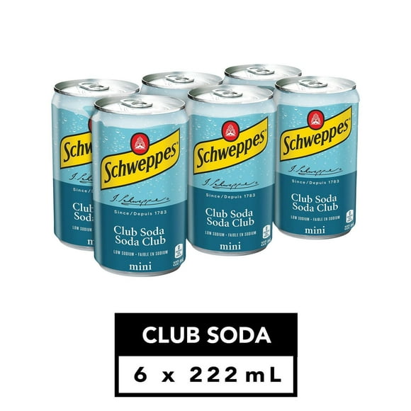 Schweppes Club Soda, 6 x 222mL mini cans, 6x222mL