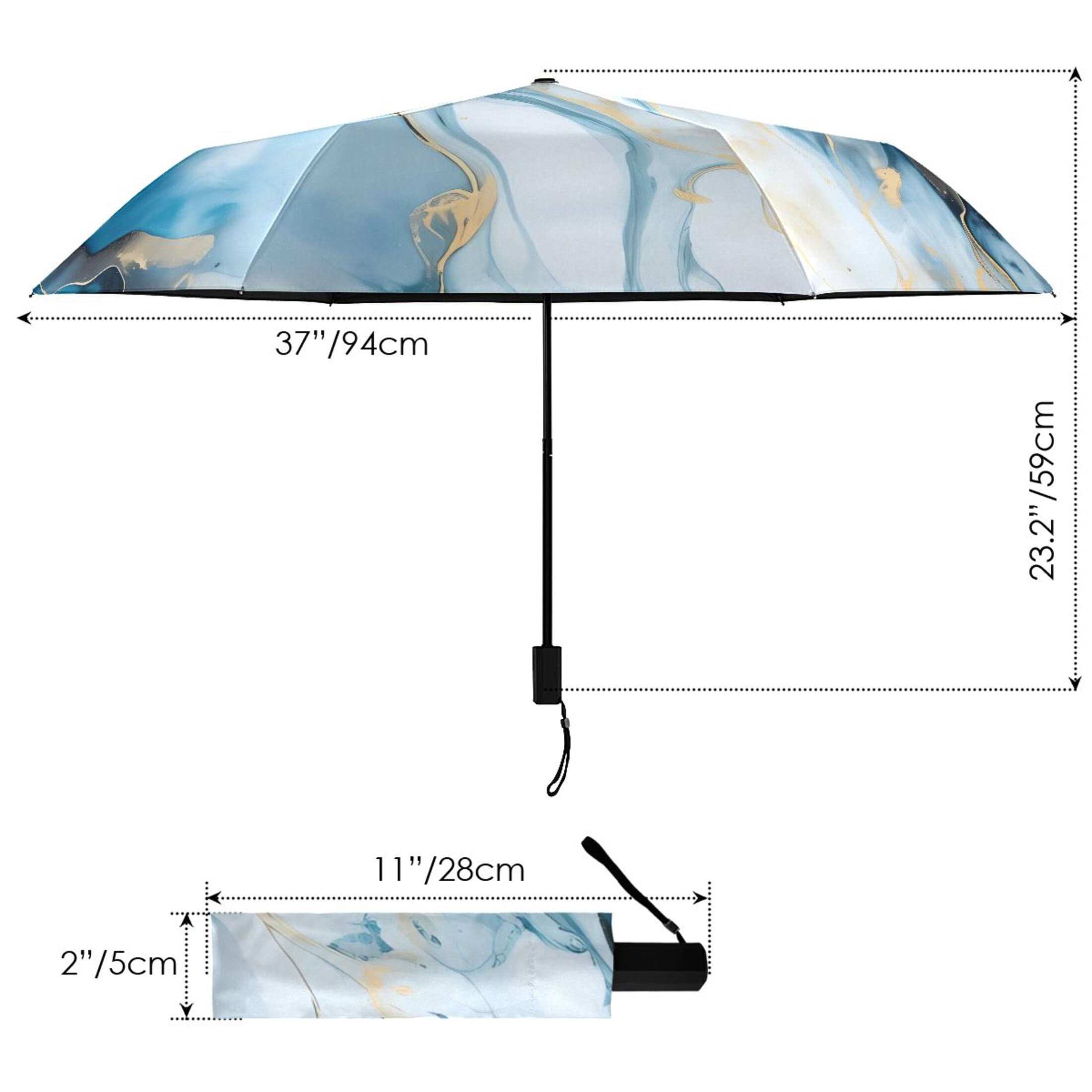 White Blue Marble Compact Sun Umbrella Windproof Travel Umbrellas for Rain Strong Portable UV Protection