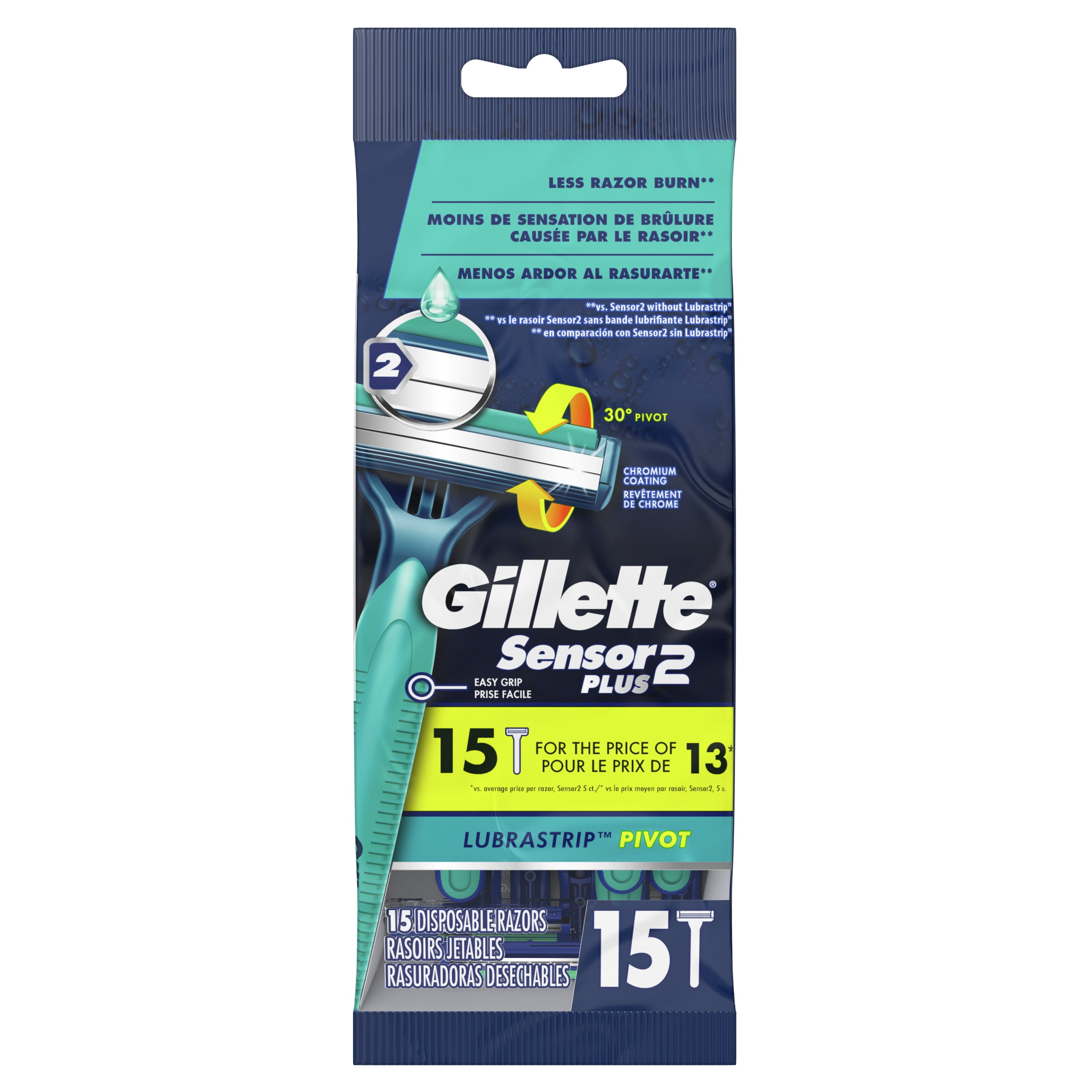 Oefening suspensie schapen Gillette Sensor2 Plus Pivoting Head Men's Disposable Razors, 15 Count -  Walmart.com
