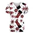 thumbnail image 4 of Chiccall Women's Christmas Costume V-Neck Short Sleeve Nursing Uniform Xmas Santa Gifts Snowman Candy Canes Printed Workwear Holiday Graphic Tees Blouse Scrubs Tops with Pockets,on Clearance, 4 of 5