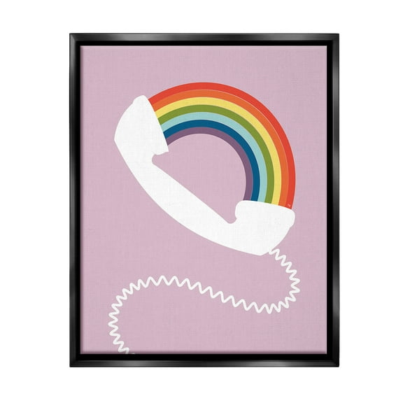 Stupell Industries Modern Rainbow Telephone Abstract Painting Black Floater Framed Canvas Art Print Wall Art, 17 x 21