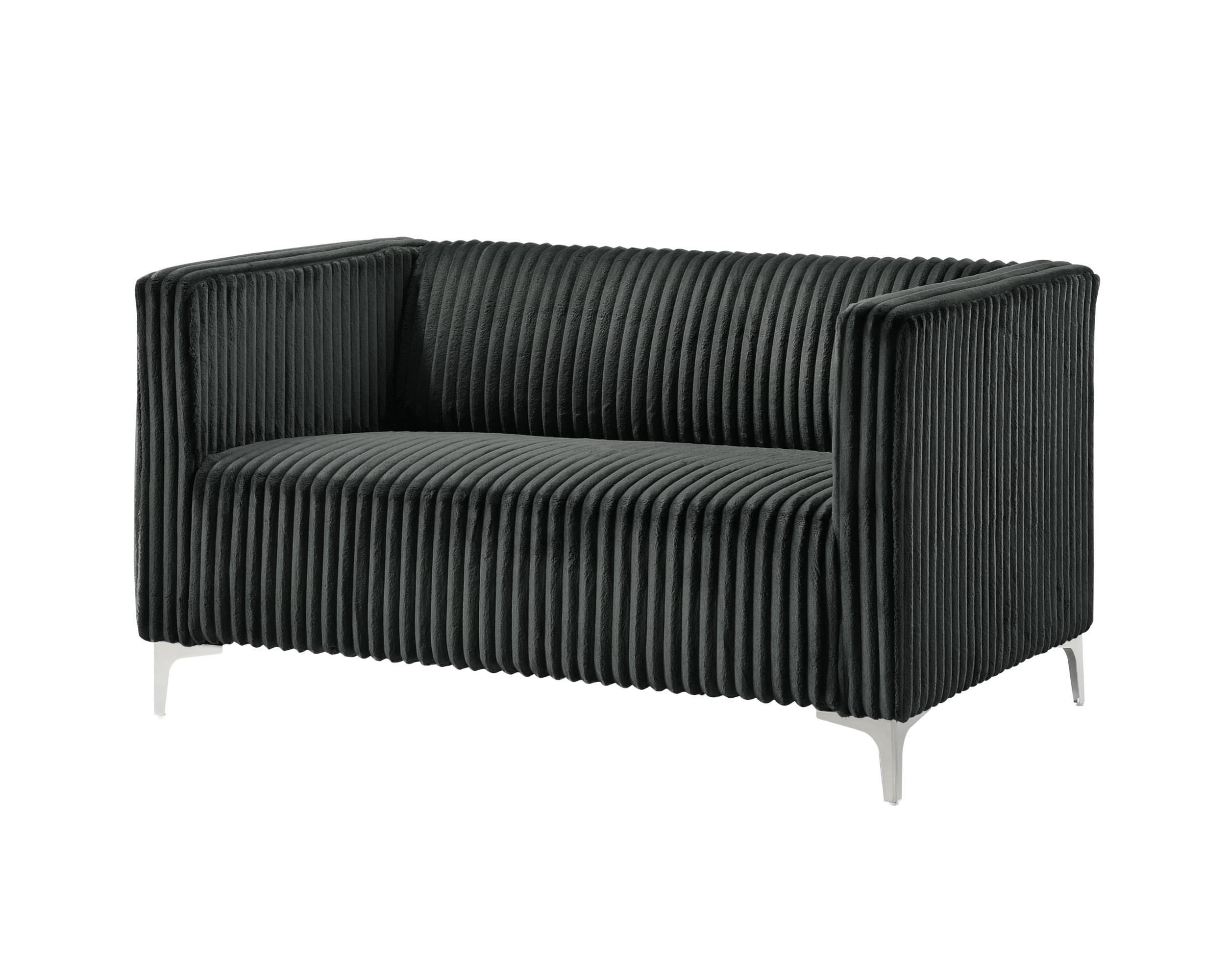 Home Design Gavin Velvet Square Arm Loveseat with Plush Cushions and Modern Upholstery, Durable Frame for Living Room, Contemporary Gray Design
