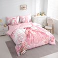 thumbnail image 3 of Homewish Kawaii Princess Dress Bedding Comforter Set 7 Pieces for Girl, Romantic Love Heart Full Bedding Set, Pink Fashion Reversible Fitted Sheet Flat Sheet, Lightweight Room Decor, 3 of 7