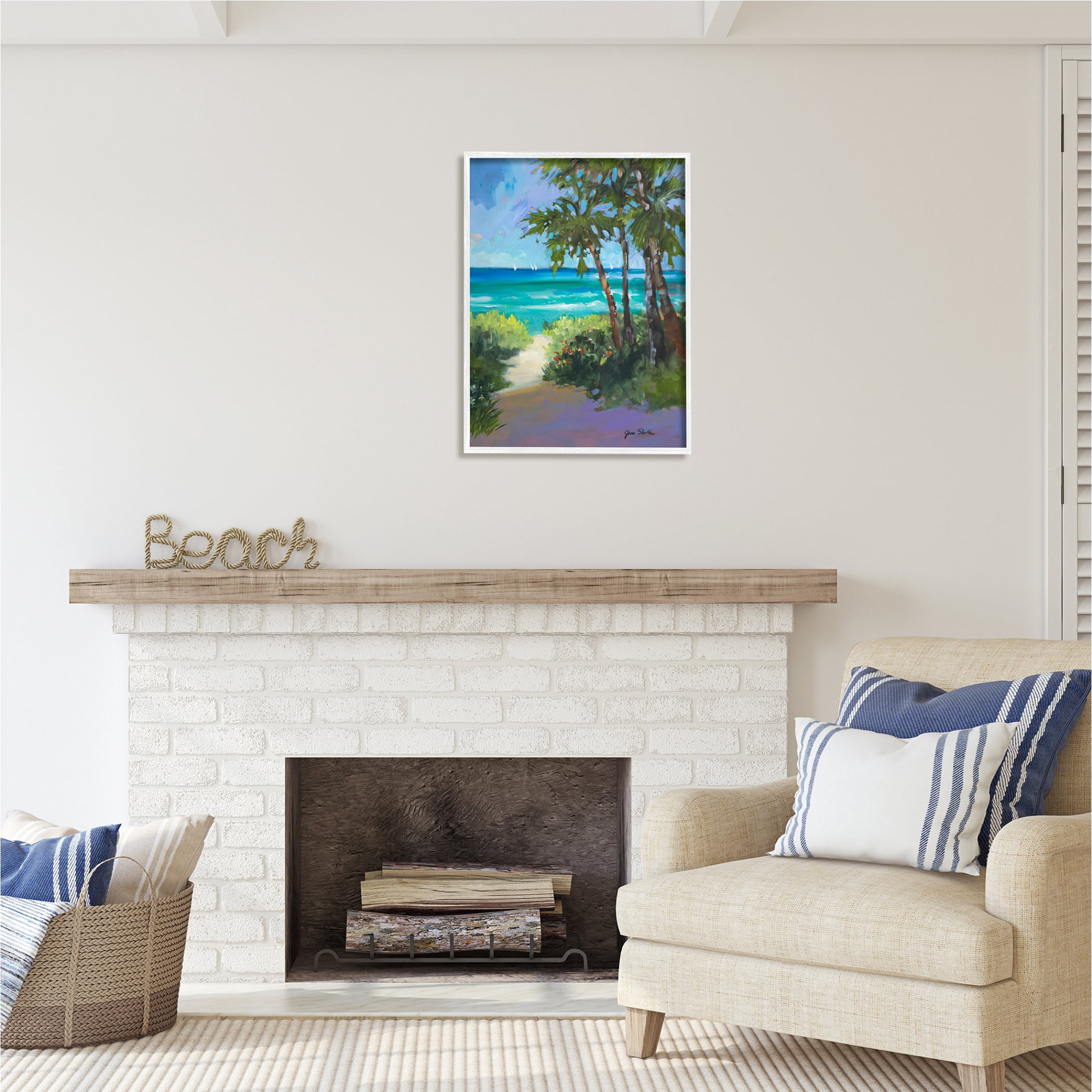 Stupell Industries Caribbean Beach View Nature Painting White Framed Art Print Wall Art, 24 x 30