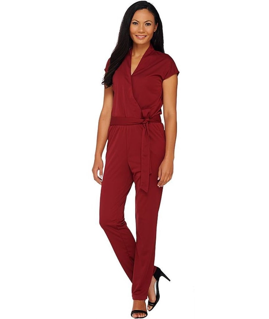 Halston Petite Knit Wrap Style Jumpsuit 